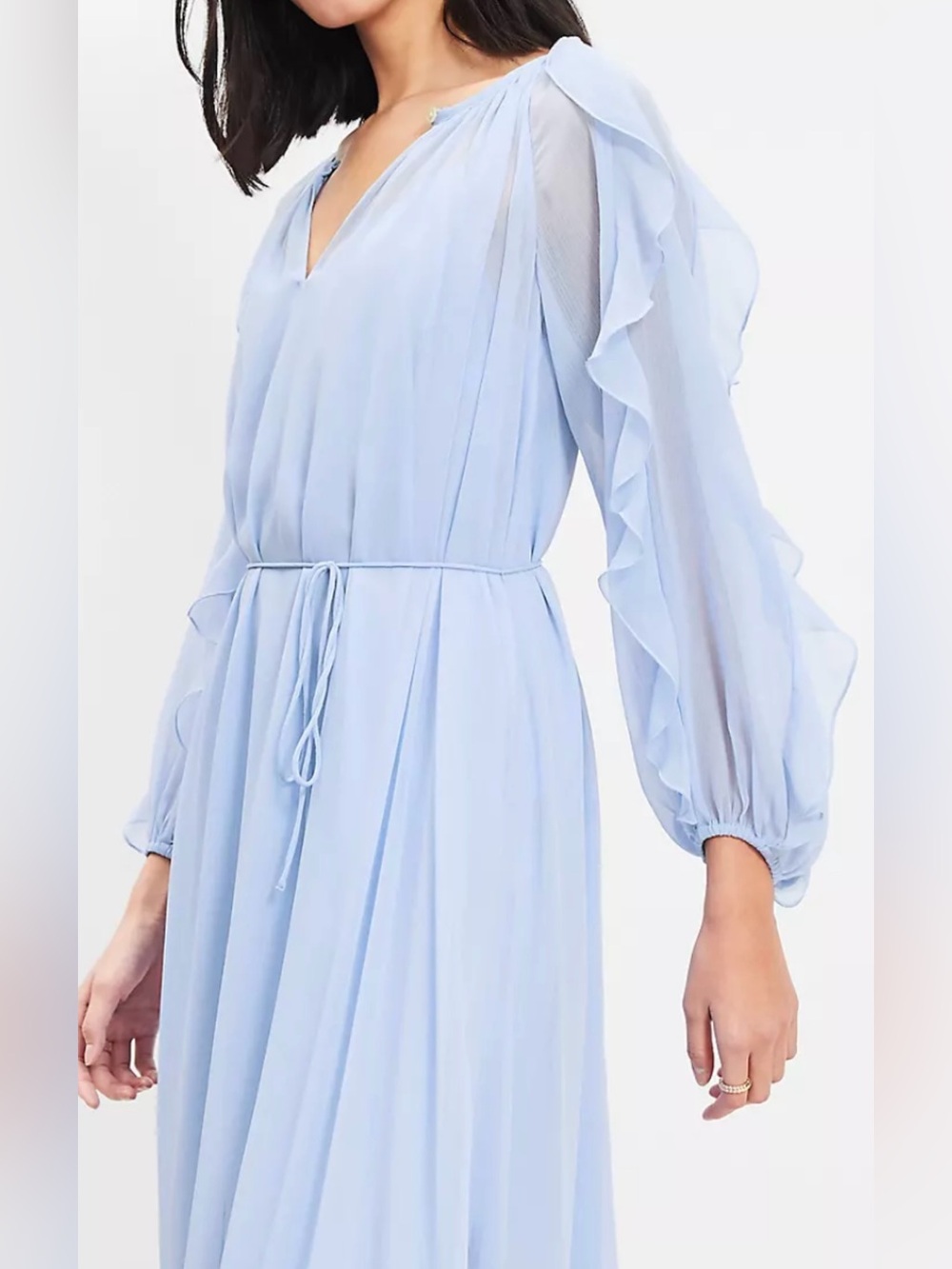 LOFT Lavender Chiffon Ruffle Long-Sleeve Maxi Dress